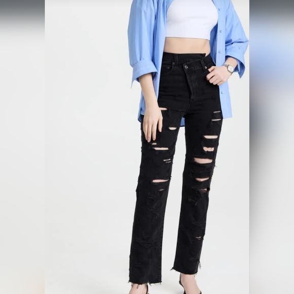 AGOLDE - Criss Cross Straight Jeans black high rise, straight leg, ripped, US 24 - Picture 3 of 5